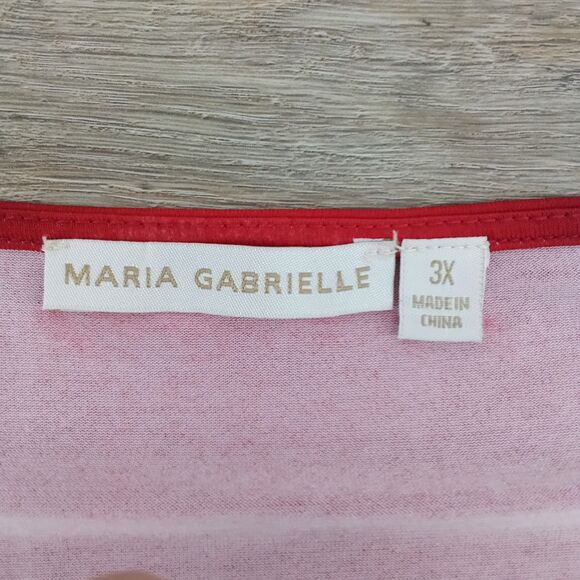 Maria Gabrielle Blouse Women Size 3X Red White Floral 3/4 Sleeve Keyhole Neck - Picture 5 of 6